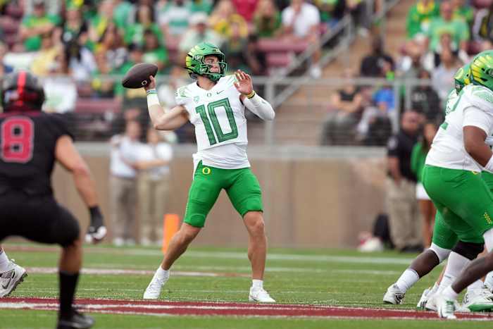 If the Pats sink to a Top 10 pick in next April's NFL Draft, quarterback Bo Nix might be a candidate to replace regressing Mac Jones.